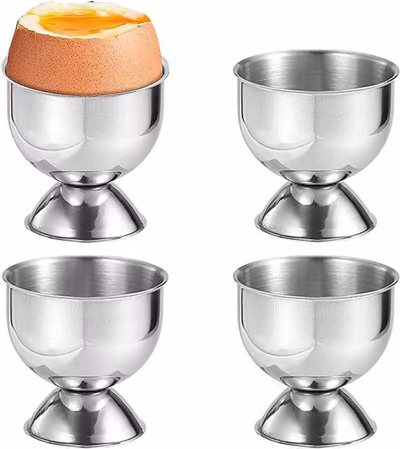 Geezy Set of 4 Silver Stainless Steel Egg Cups for Breakfast