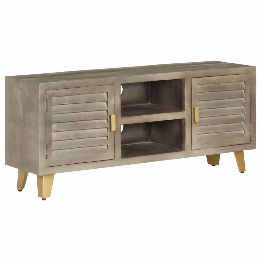 Berkfield Home Solid Mango Wood TV Cabinet in Grey with Brass W/D/H: 110 x 30 x 48 cm – 2