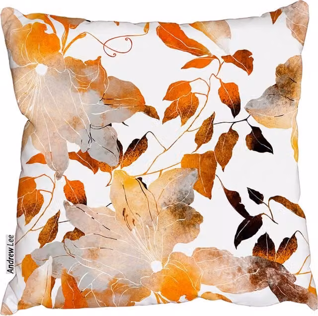 Andrew Lee Modern Autumn Leaves Square Cushion, Orange, W/D/H: 45 x 45 x 1 cm