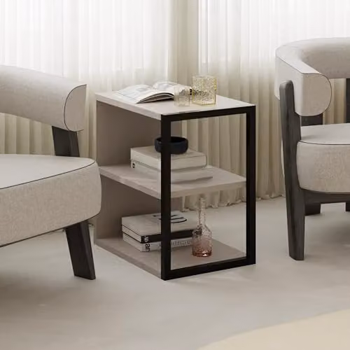 Decortie Set of 2 Modern Side Tables in Grey and Brown, W/D/H: 45 x 30 x 42 cm and 42 x 30 x 45 cm – 5