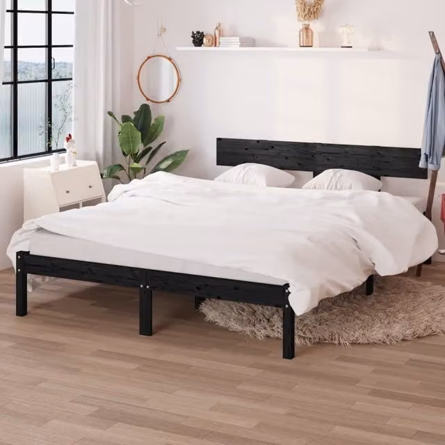 Berkfield Home Small Double Bed Frame in Black Solid Pine Wood, W/D/H: 120 x 200 cm