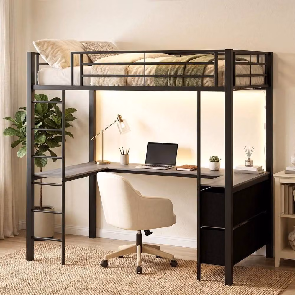 FORGEVIO Metal Bunk Bed with Desk and Drawers in Black, 90 x 190 cm – 5