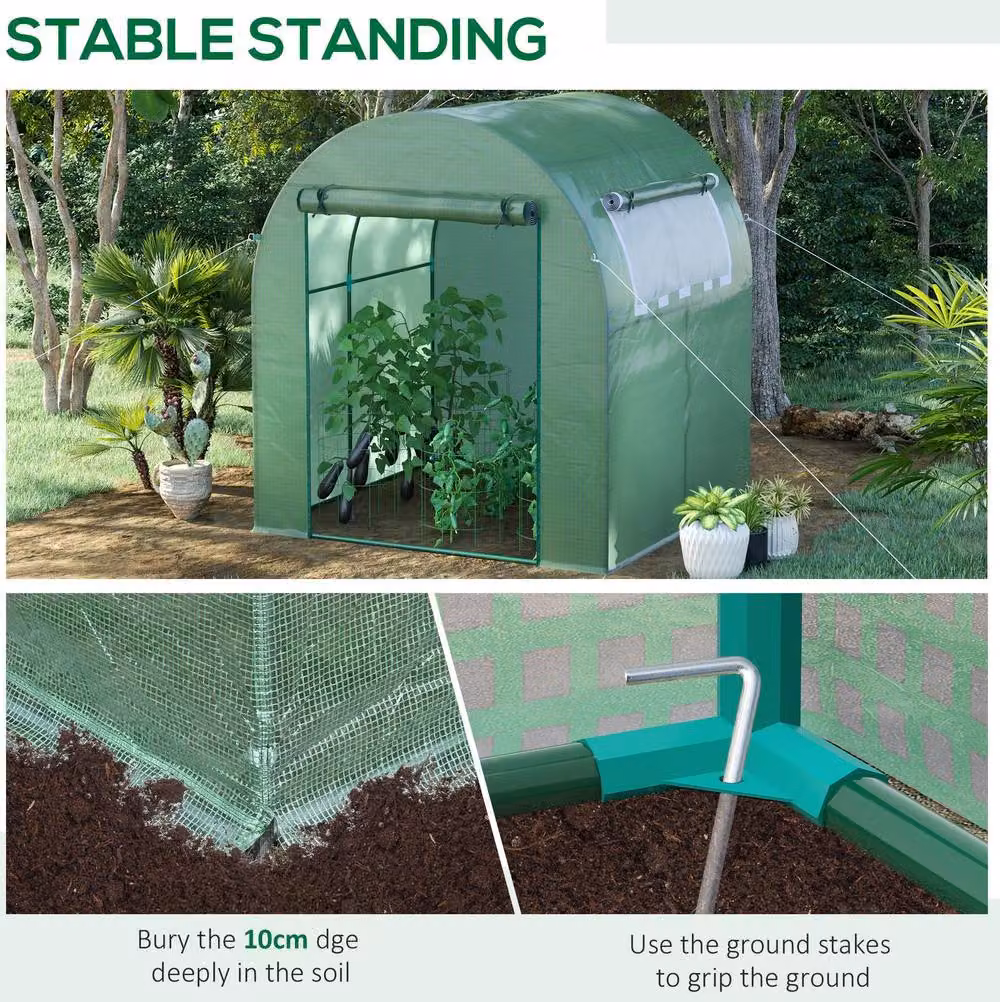 STILVORA Green Walk-in Greenhouse with Roll-up Door and Windows, W/D/H: 180 x 180 x 200 cm – 4