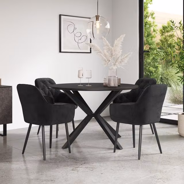 More4Homes Calne Round Ceramic Dining Table with 4 Anika Black Velvet Chairs
