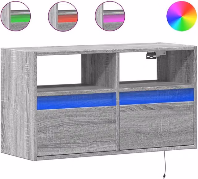 Berkfield Home TV Wall Cabinet with LED Lights in Grey Sonoma, W/D/H: 80 x 31 x 45 cm – 1