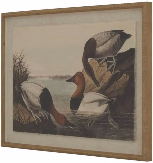Lemon Pavilion Flora & Fauna Collection Pochards on Linen Beaded Frame, Brown and Multicolour, H 62 cm x W 45 cm