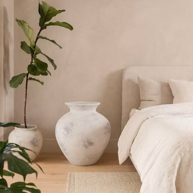 Wyld Haus Mossbrook Large White Ceramic Vase, Height: 41 cm