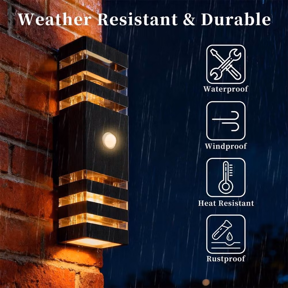 SPETLEK Modern Rectangular 6 Tier Wall Light in Black with Warm White Up and Down Lighting for Garden and Front Door – 2