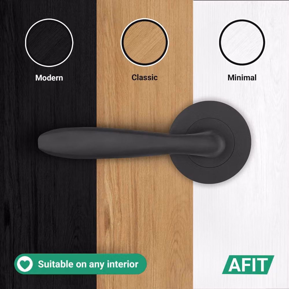 AFIT Matt Black Curved Internal Lever Door Handles with Round Rose, 4 Pairs, Size: 150 x 150 mm – 6