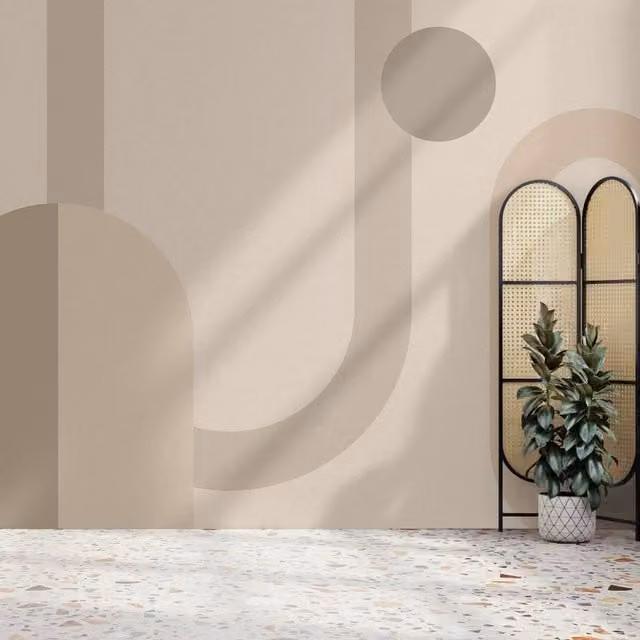 Superfresco Easy Oval Geo Pop Geometric Mural in Beige, Grey, Pink and White, W: 300 cm, H: 280 cm