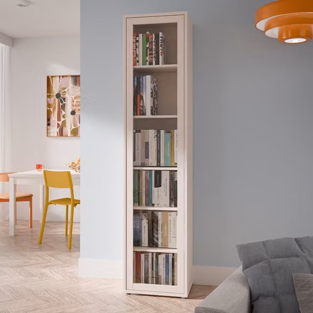 Furniture To Go Alice Springs Slim Tall Display Cabinet with 1 Glass Door and 5 Shelves in Sand – 1