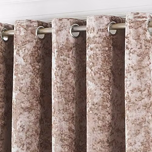 Paoletti Verona Crushed Velvet Eyelet Curtains, Beige, W: 229 cm, H: 183 cm – 2