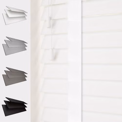 Caecus White Faux Wood Venetian Blind, W: 45 cm, H: 160 cm