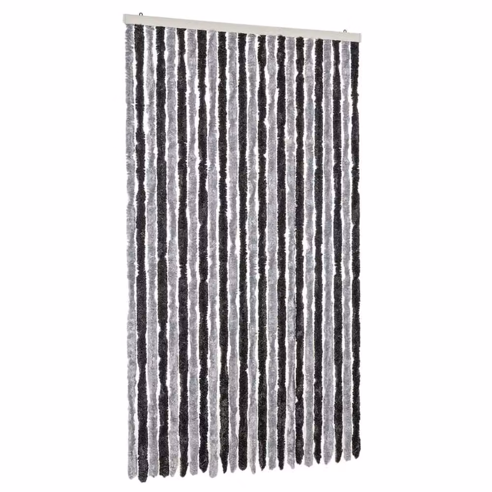 Berkfield Home Grey and Black Striped Chenille Soft Fly Curtain, W: 100 cm, H: 200 cm – 3