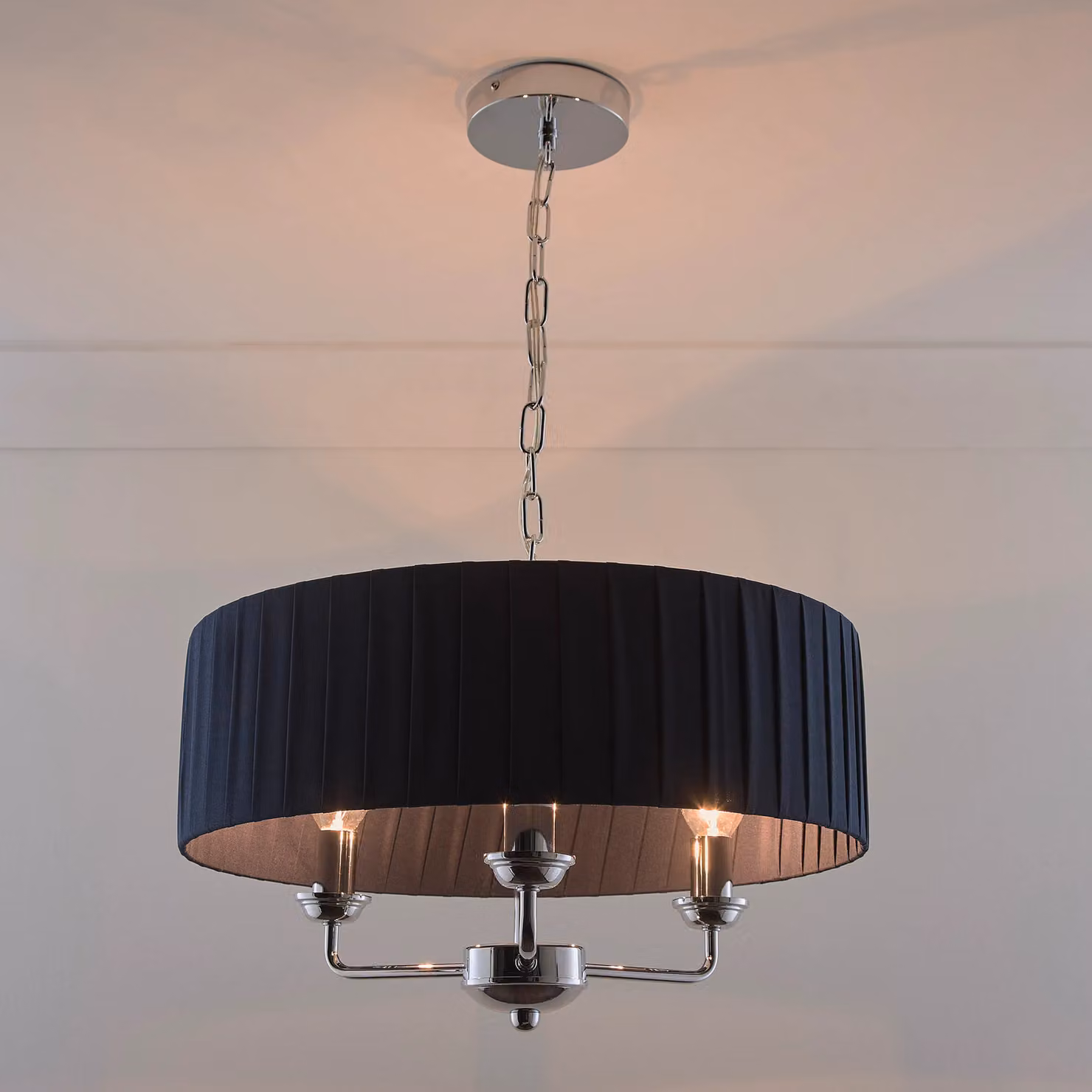 K LIVING Giulia 3 Light Chrome Chandelier with Navy Blue Fabric Shades – 2