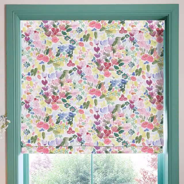 Bluebellgray Flora Made To Measure Blackout Roman Blind in Cerise Floral Pattern