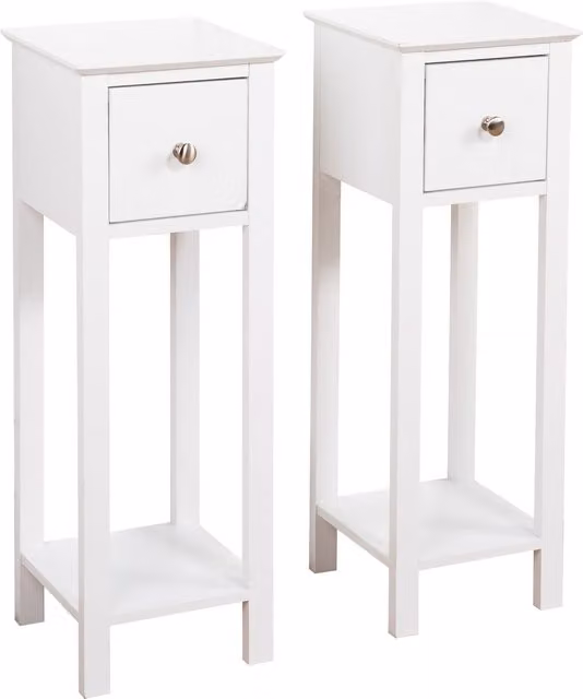 Home Treats Set of 2 Slim White Bedside Tables and Narrow Nightstands