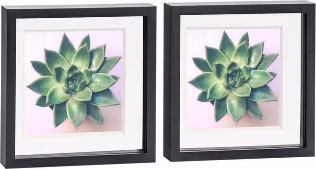 Nicola Spring Pack of 2 Square 3D Box Photo Frames in Black and Grey, W/D/H: 25.4 x 25.4 x 25.4 cm