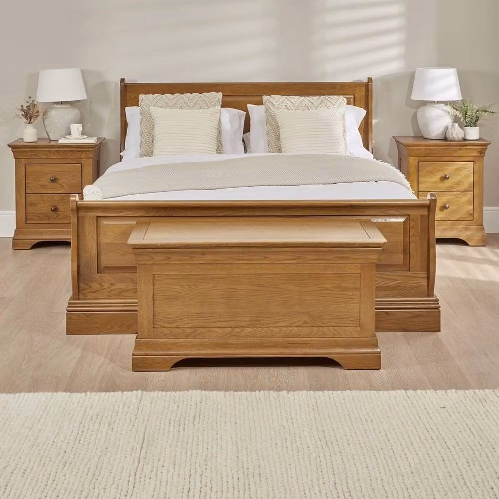 FORGEVIO French Louis Oak Bedding Blanket Box Ottoman in Light Oak – 3