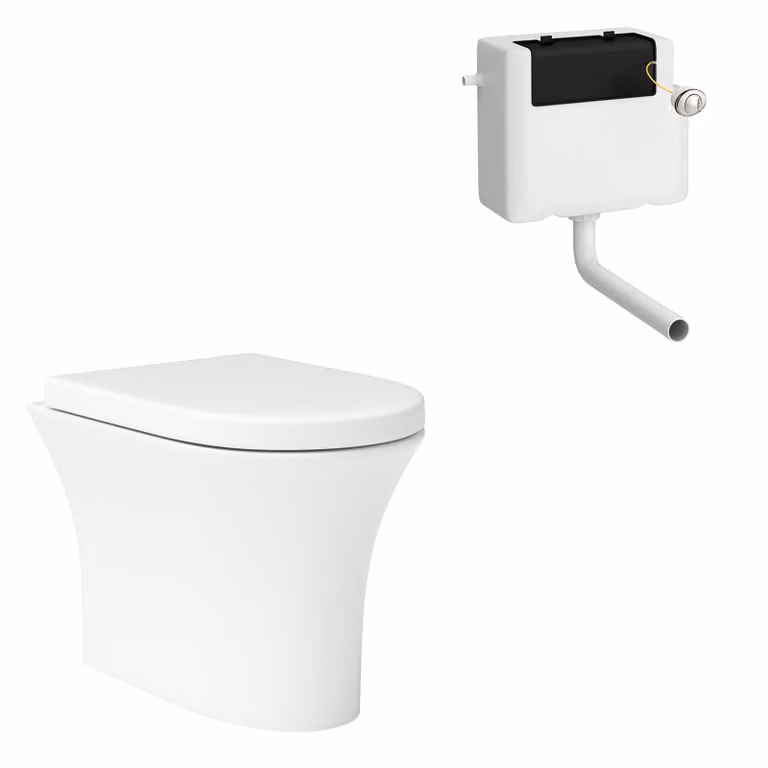 Royal Bathrooms Breeze White Ceramic Rimless Back to Wall Toilet Pan and Soft Close Seat with Concealed Cistern