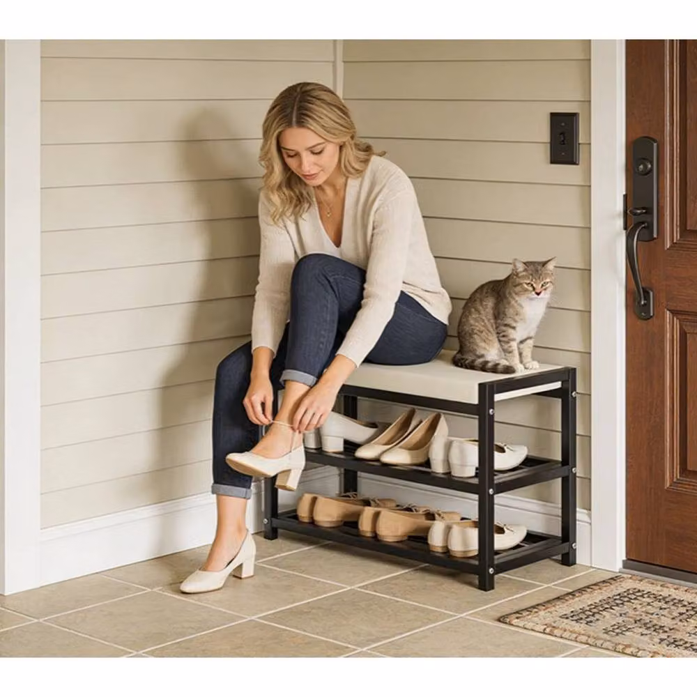 KORVIXA Modern Shoe Storage Bench Stool and Rack in Synthetic Leather – 4