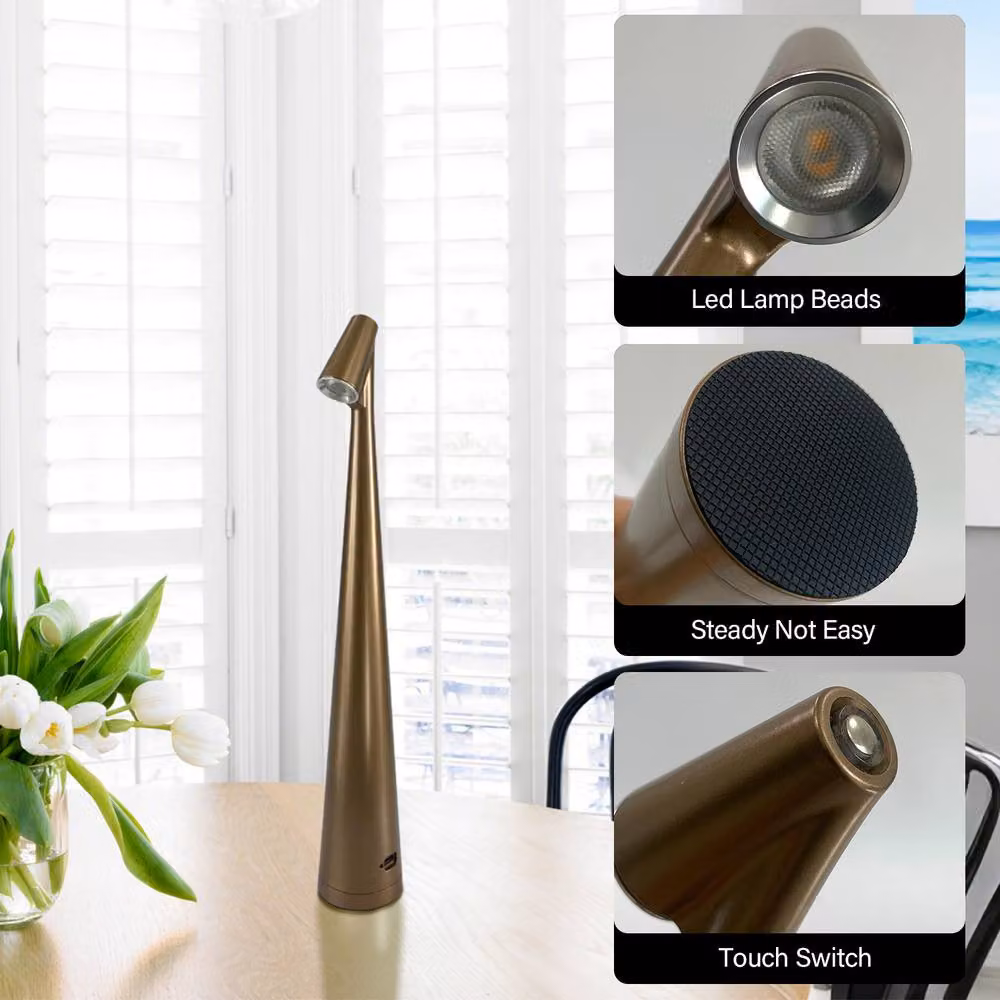 INMTFEI Rechargeable Touch Bedside Lamp in Brown with Dimmer and Warm White Light – 4