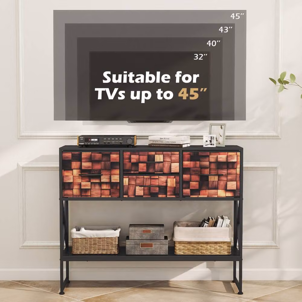 Costway Modern Geometric Console Table with 4 Fabric Drawers and Shelf in Black and Multicolour – 4