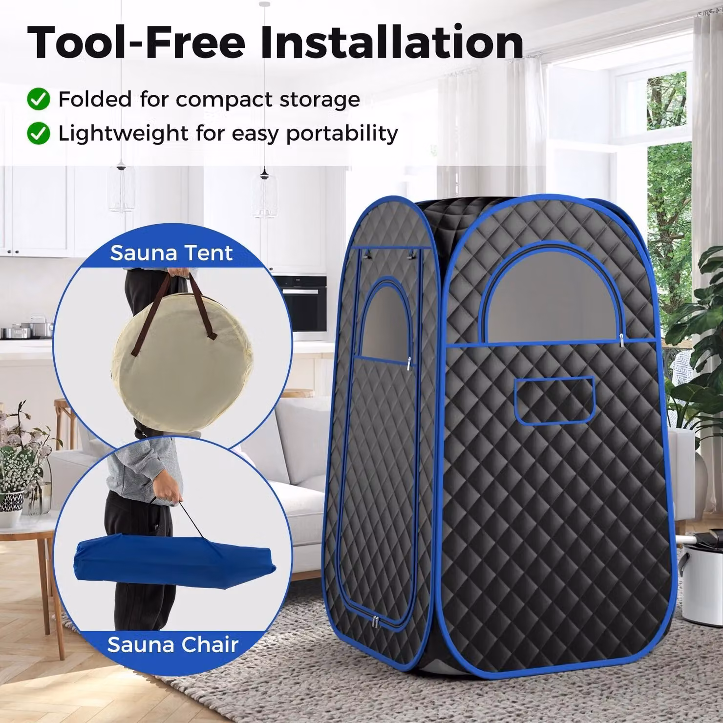 Gymax Portable Full Body Steam Sauna Tent with 3L Steam Generator in Black – 6