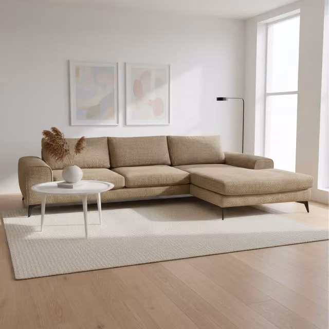 Abakus Direct Venice Chenille Corner Sofa with Deep Seats and Extra-wide Padded Arms, Brown, Right-hand Facing