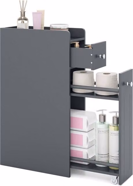 CASART Slim Wooden Bathroom Storage Cabinet with Drawers in Grey – 1