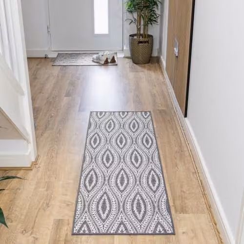 JVL Harmony Eyes Machine Washable Non-Slip Entrance Runner Doormat, W/D/H: 50 x 150 x 3 mm, Grey and White – 2