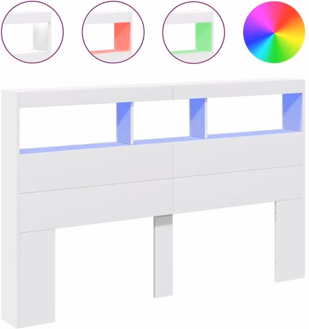 Berkfield Home Modern White Headboard Cabinet with Integrated LED Lighting and USB Charging Port, W/D/H: 160 x 17 x 102 cm – 1