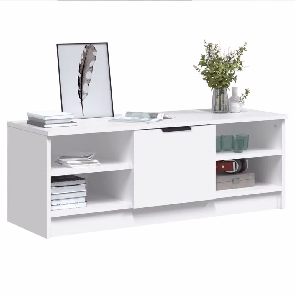 Berkfield Home White TV Cabinet in MDF, W: 102 cm, D: 35.5 cm, H: 36.5 cm – 2