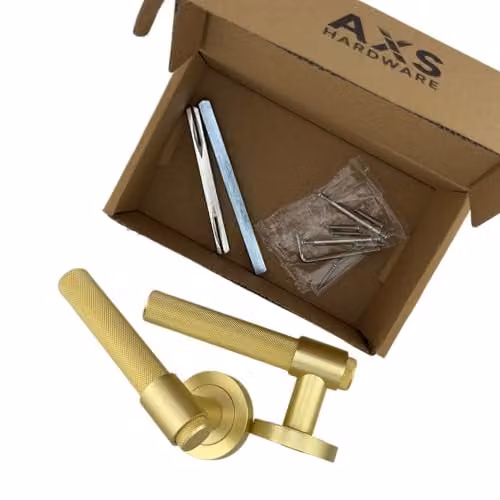 AXS Hardware Dakota Internal Door Handles on Rose, Satin Brass Lever Handle Pair for Wooden Doors with Concealed Fix – 2