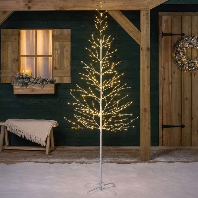 Christow White Birch Twig Tree with Micro LEDs for Indoor and Outdoor Christmas Decoration, Silver and White