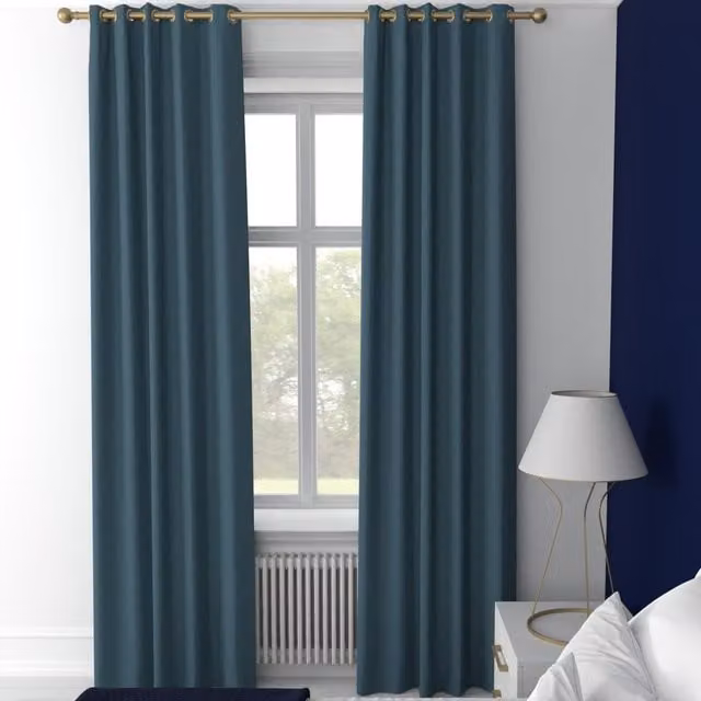 Terrys Oslo Made to Measure Blackout Denim Fabric Panel Curtain in Blue or Petrol with Eyelets