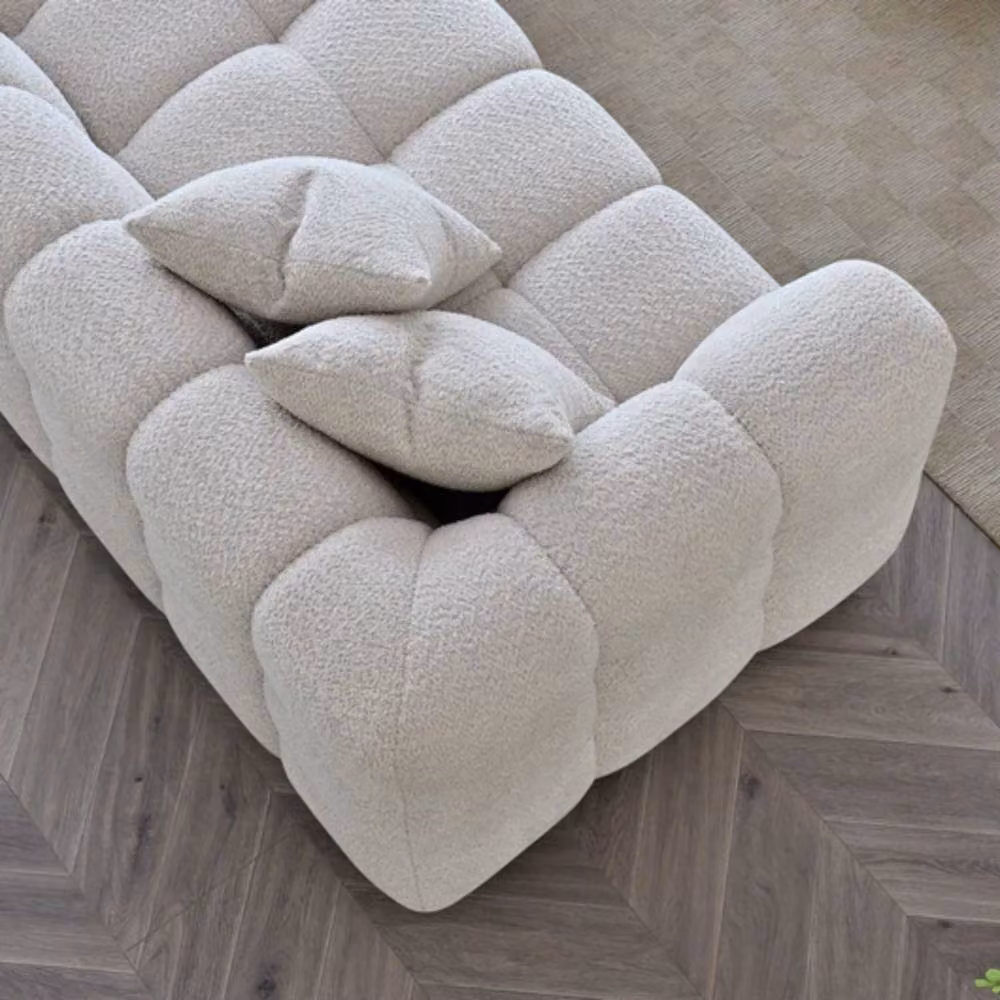Stratus Interiors Aluxo Tribeca Right-Facing L-Shape Corner Sofa in Light Beige Bubble Teddy Boucle Fabric, W: 310 cm, D: 184 cm, H: 71 cm – 2
