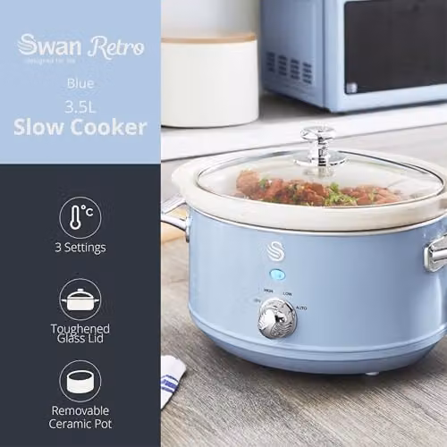 Swan Nordic Slow Cooker, 3.5L, Blue and White – 2