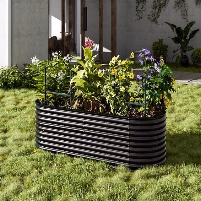 Breeins Oval Galvanised Steel Raised Flower Bed in Anthracite, W: 240 cm, D: 80 cm, H: 80 cm