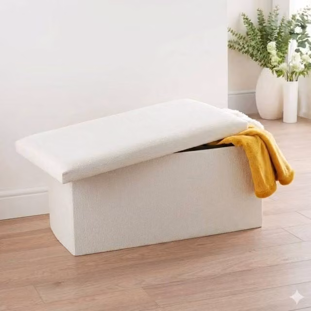 Home Luxe Interior Cream Boucle Rectangular Storage Ottoman for your Bedroom or Living Room – 1