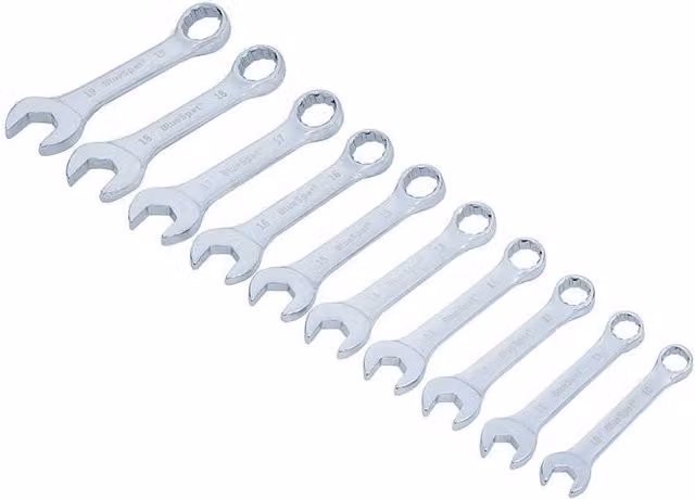 Bluespot Tools 10 Piece Stubby Combination Spanner Set in Silver Chrome Vanadium