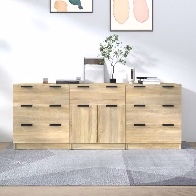 Berkfield Home 3 Piece Sonoma Oak Sideboard Set in Brown Engineered Wood