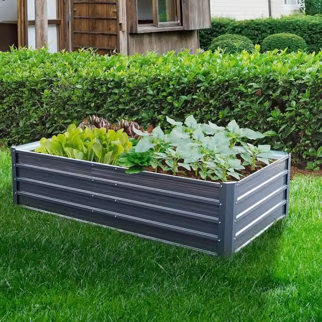Garden Life Extra Large Galvanised Steel Raised Flower Bed in Anthracite Grey