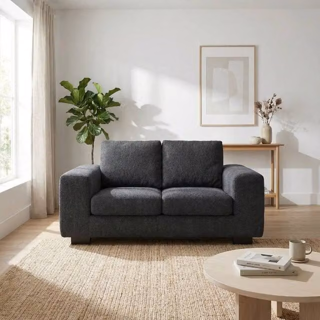 Abakus Direct Boston 2 Seater Fabric Sofa in Black with Solid Wood Frame and Scatter Cushions