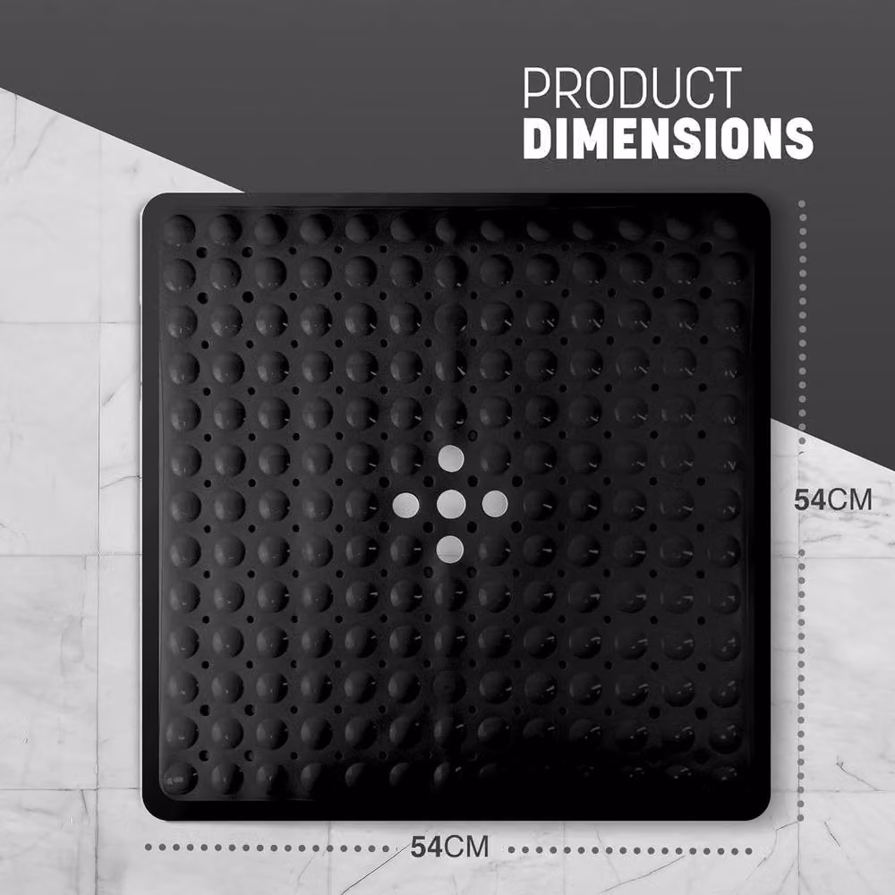Keplin Non-Slip Rectangular Shower Mat in Black, Antibacterial and Mould Resistant, Machine Washable, W/D/H: 54 x 54 x 1 cm – 2