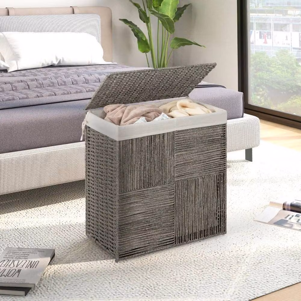 Kelvenix 110L Hand-woven Rattan Laundry Hamper with Removable Bag in Grey – 2