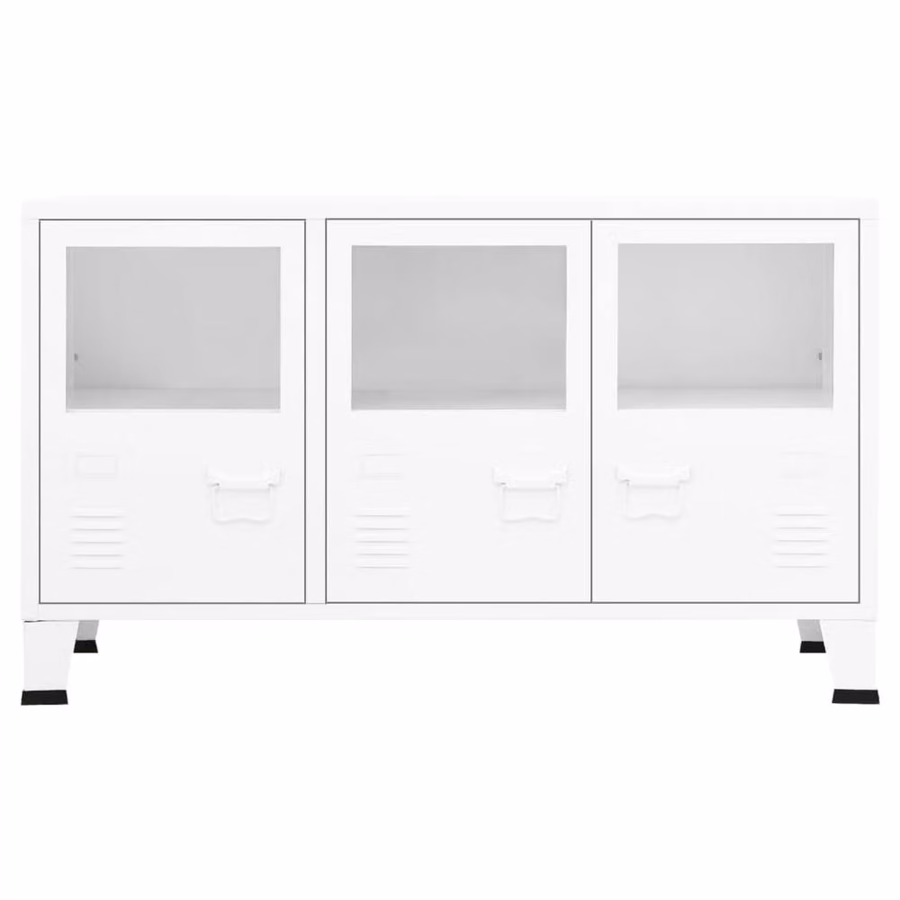 Berkfield Home Industrial Sideboard in White Metal and Glass, W/D/H: 105 x 35 x 62 cm – 2