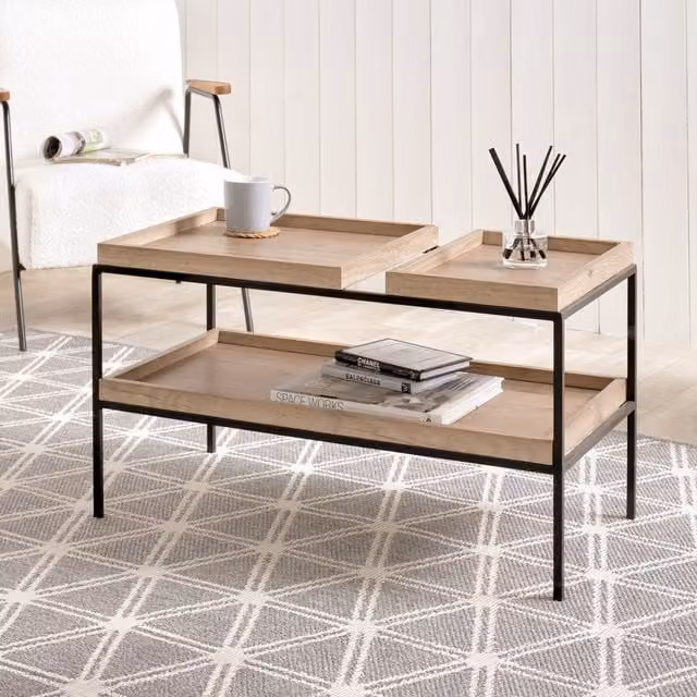 Pacific Lifestyle Industrial Rectangular Coffee Table in Brown and Black Wood and Metal