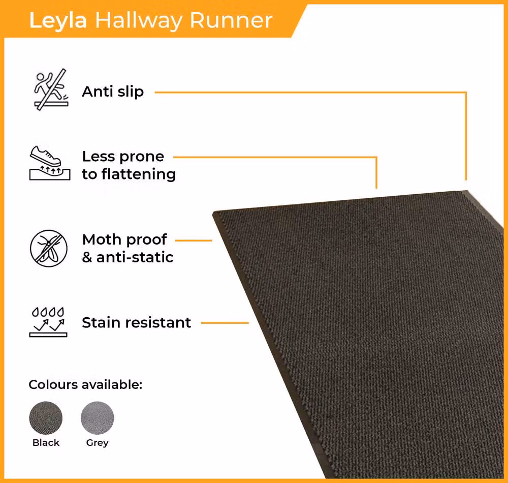 runrug Leyla Hallway Runner Rug in Grey, Non-Slip and Hardwearing, W: 90 cm, L: 150 cm – 2