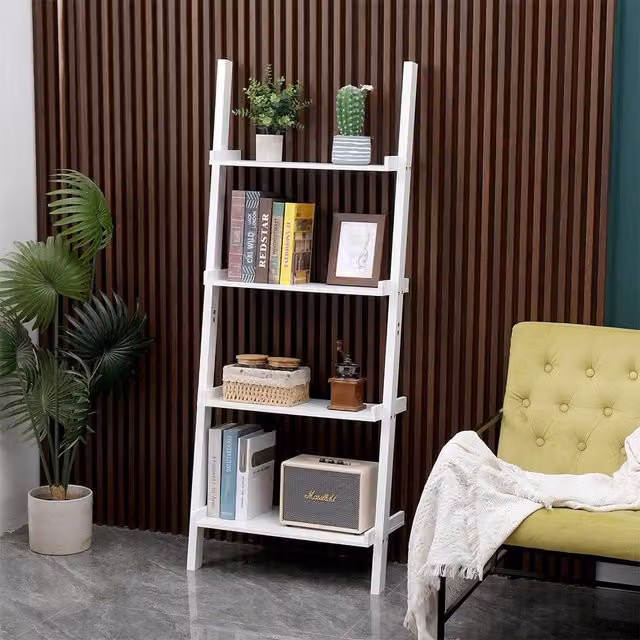 Home Source 4-Tier Ladder Shelf Storage Unit in White